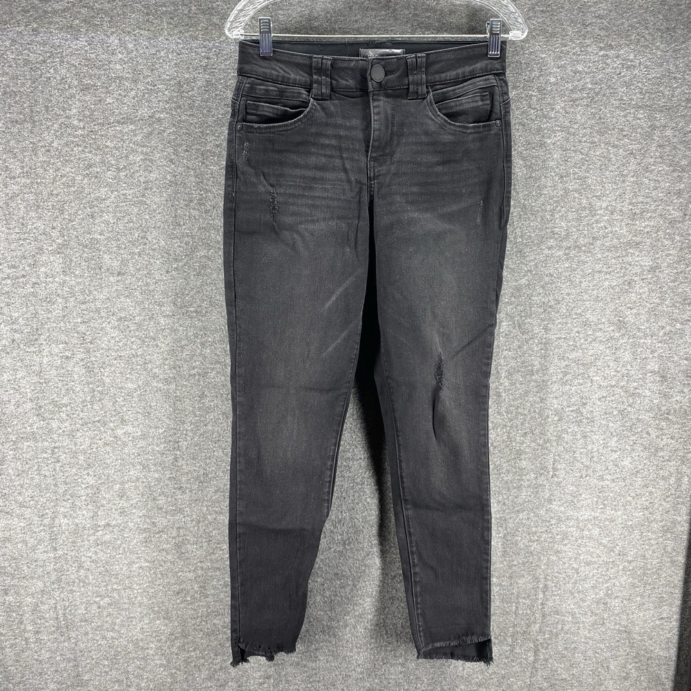 Democracy Skinny Jeans Womens 6 Black Ab Technology Frayed Hem Distressed‎